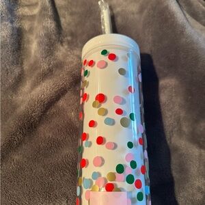 kate spade White Confetti Dot Travel Tumbler with Straw